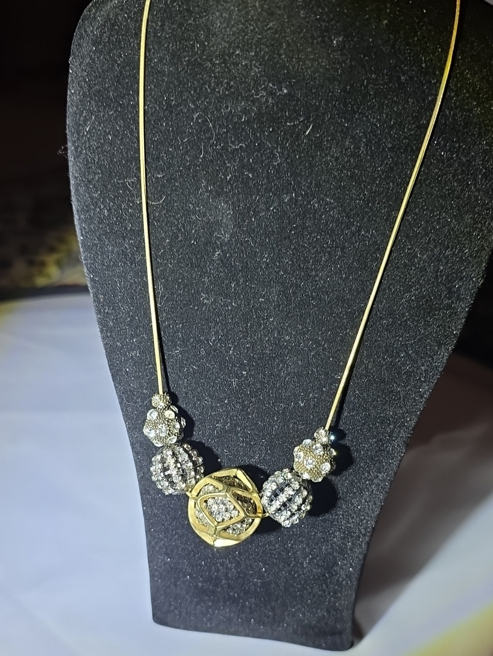 NWT Chico's Gold Tone Necklace with Silver Crystal Beads